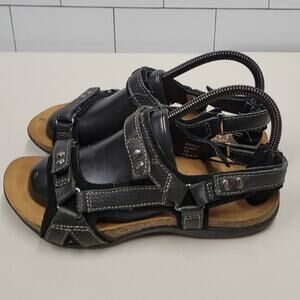 Kalso Earth Shoes Womens 7 Black Leather Sport Sandals Adjustable Straps Comfort